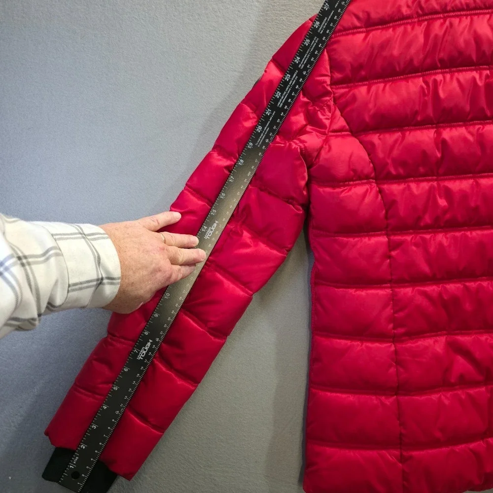 Nautica Women's Red Quilted Puffer Jacket – Faux-Fur Collar Hooded‎ Size Medium